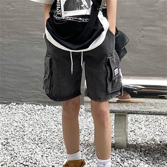 Pants Y2k Vintage High Street Work Casual Loose Straight Pockets Denim Shorts