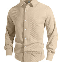 Knitted Floral Single-breasted Casual Sport Business Men's Lapel Long Sleeve Shirt