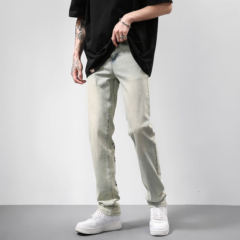 Distressed Yellow Mud Print Jeans