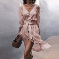 V-neck strap mid sleeve dress