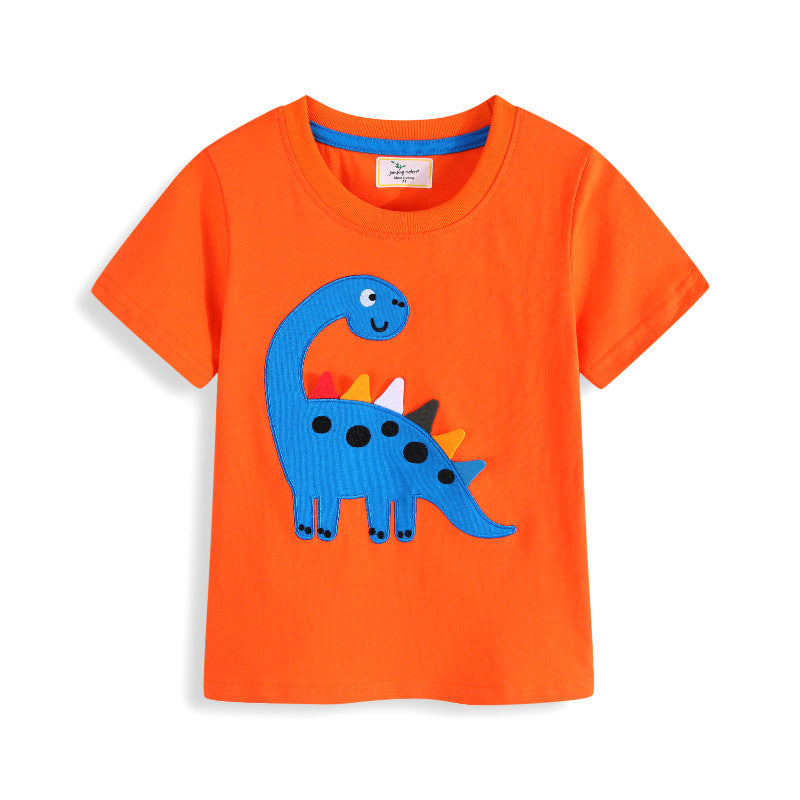 Dinosaur Embroidery Pattern Knitted T-Shirt