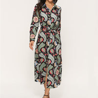 Ladies Fashion Casual Printed Chiffon Long Sleeve Shirt Chiffon Skirt