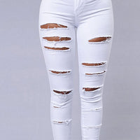 High Quality Women Casual Hole Jeans High Waist Skinny Pant Pencil Jeans Ripped Sexy Female Girls Trousers Denim Jeans