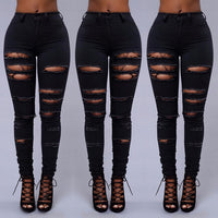 High Quality Women Casual Hole Jeans High Waist Skinny Pant Pencil Jeans Ripped Sexy Female Girls Trousers Denim Jeans