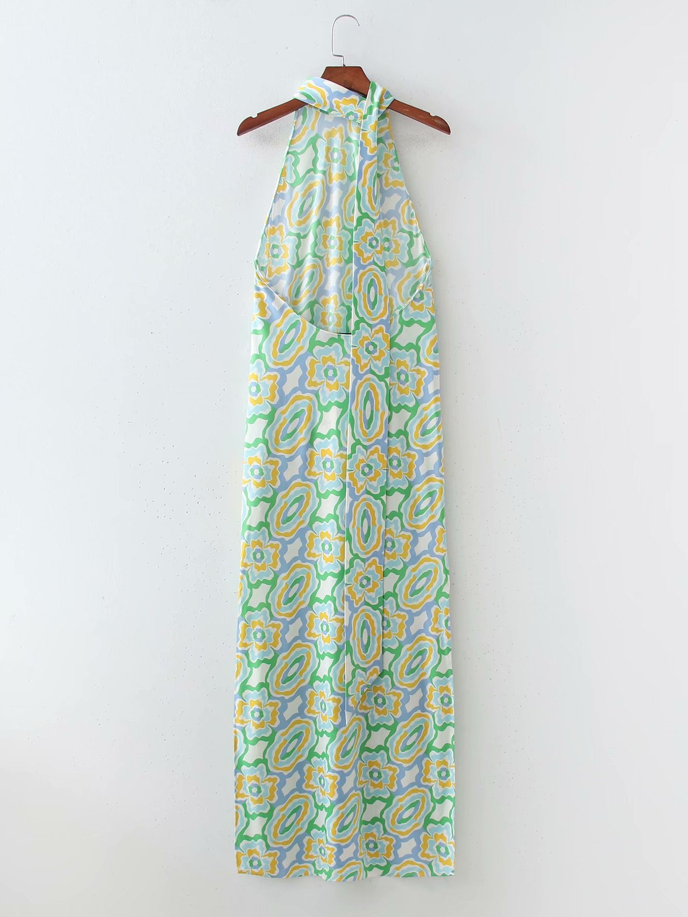 Spring Long Printed Midi Halterneck Dress