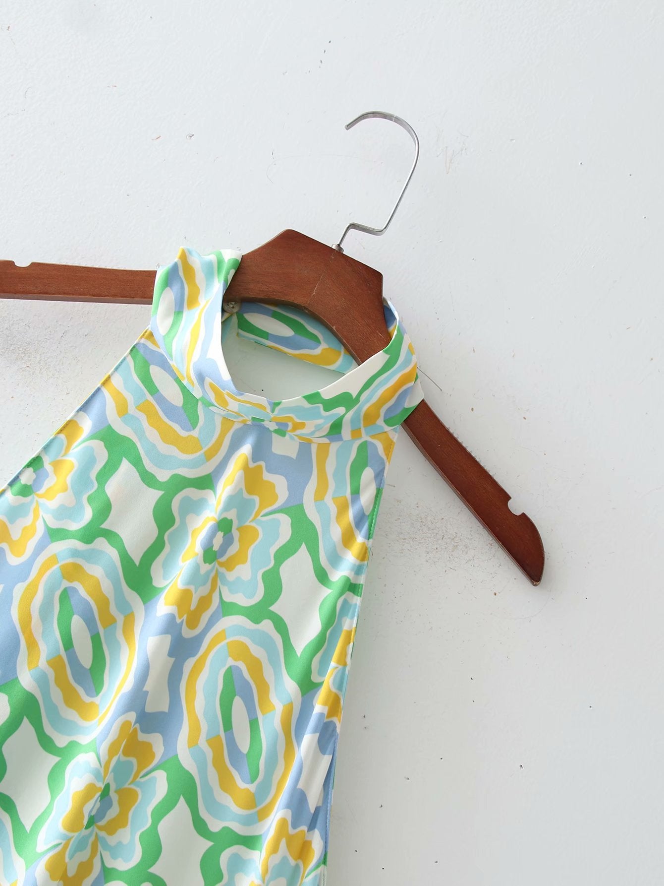 Spring Long Printed Midi Halterneck Dress