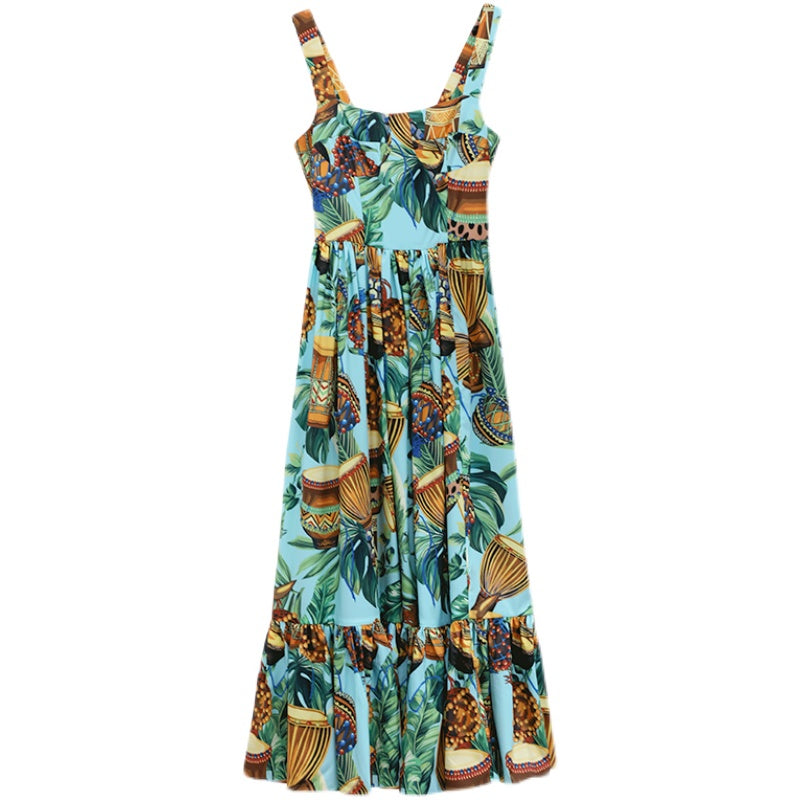 Beach Skirt Halter Long Skirt Suspenders Fishtail