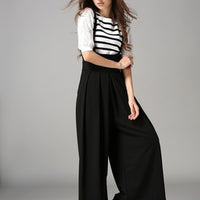 Cropped suspenders wide-leg pants