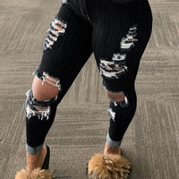 Explosion style ripped denim trousers