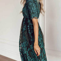 Plus Size Mid-length Lace Embroidered Short Sleeve Women's Dress