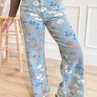 Women's Casual Loose-Fit Irregular Printed Denim Jeans