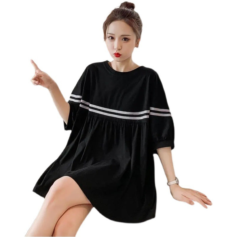 Summer Mid-length Loose Belly Short-sleeved T-shirt Skirt