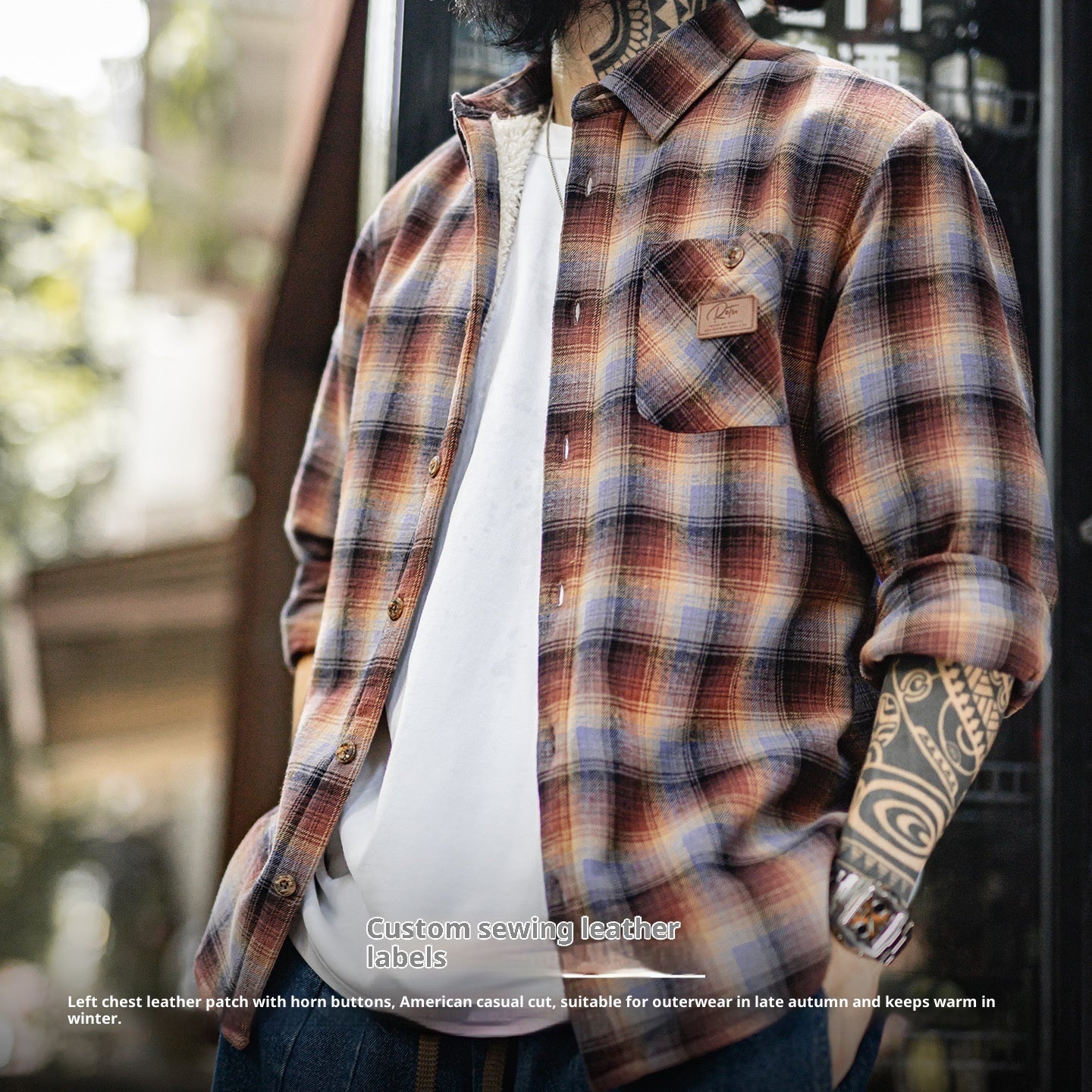 American Retro Plaid, Brushed Shirt Coat Polar Fleece Thermal