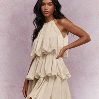 Strapless Sleeveless Sheer Dress With Ruffled Hem And Elegant Design