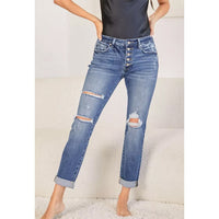 Womens Slim-Fit Ripped Cuffed Denim Jeans