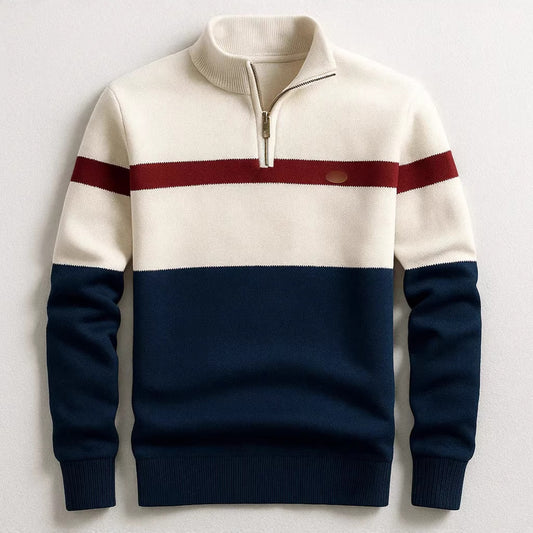 Business Stand-collar Knitwear Half-zip Long-sleeve T-shirt Color-block Pullover Sweaterpremium Quality