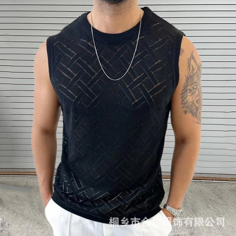 Knitted Mens Crew-Neck Sleeveless  T-shirt