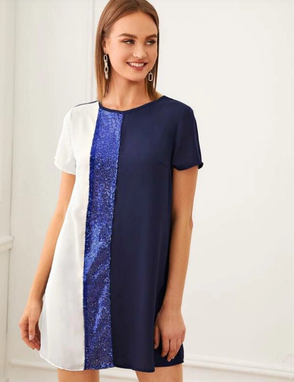 Colorblock dress with sequin detail