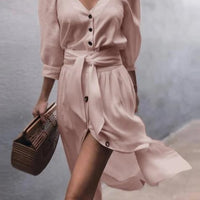 V-neck strap mid sleeve dress