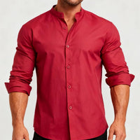 Teenage Men's Stand-up Collar Casual Shirt