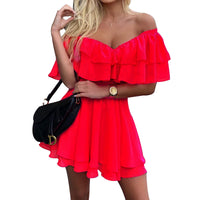 One-line neck strapless ruffle dress