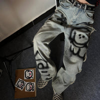 Women's Retro Y2g Graffiti Loose Jeans