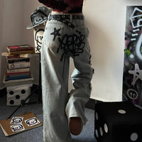 Women's Retro Y2g Graffiti Loose Jeans