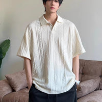 Wheat-ear Pattern Jacquard-knit Short-sleeve Polo Shirt