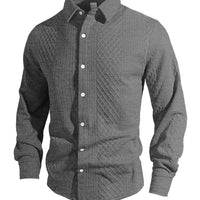 Knitted Floral Single-breasted Casual Sport Business Men's Lapel Long Sleeve Shirt