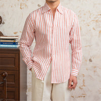 Linen Striped Long-sleeved Shirt With One Collar