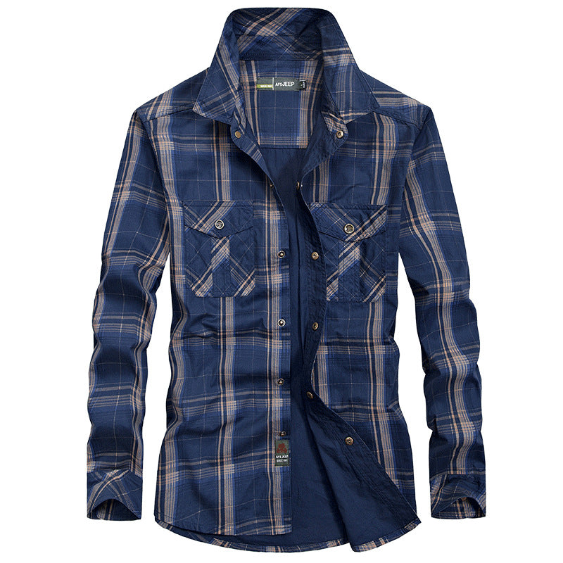 Long Sleeve Shirt Men's Plus Size Loose Cargo Cotton Shirt