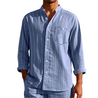 Men's Linen Fashion Shirt Striped Stand-up Collar Loose-fitting Breathable Casual