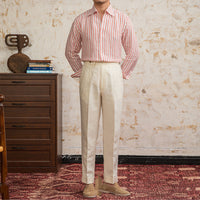 Linen Striped Long-sleeved Shirt With One Collar