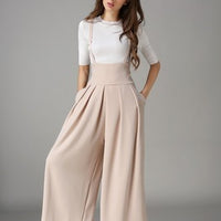 Cropped suspenders wide-leg pants