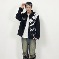 Embroidered Skull Print Black Denim Jacket