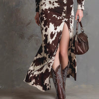 Digital-print Cardigan Long-sleeve Button-down Irregular-length Dress
