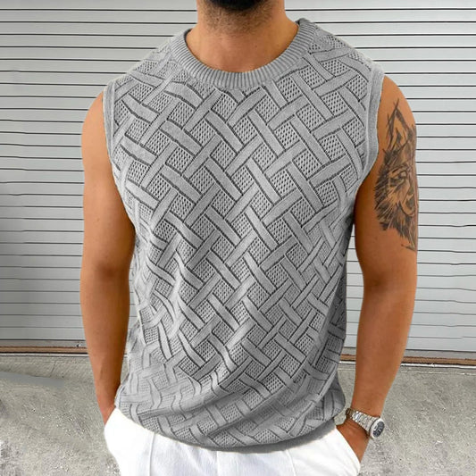 Knitted Mens Crew-Neck Sleeveless  T-shirt