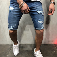 Denim shorts with slim holes and slim men's shorts