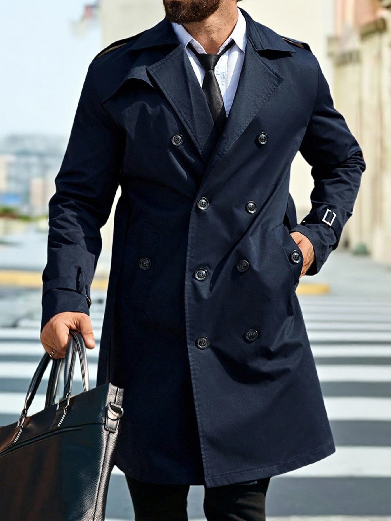 Mens Mid-length Casual Trench Coat
