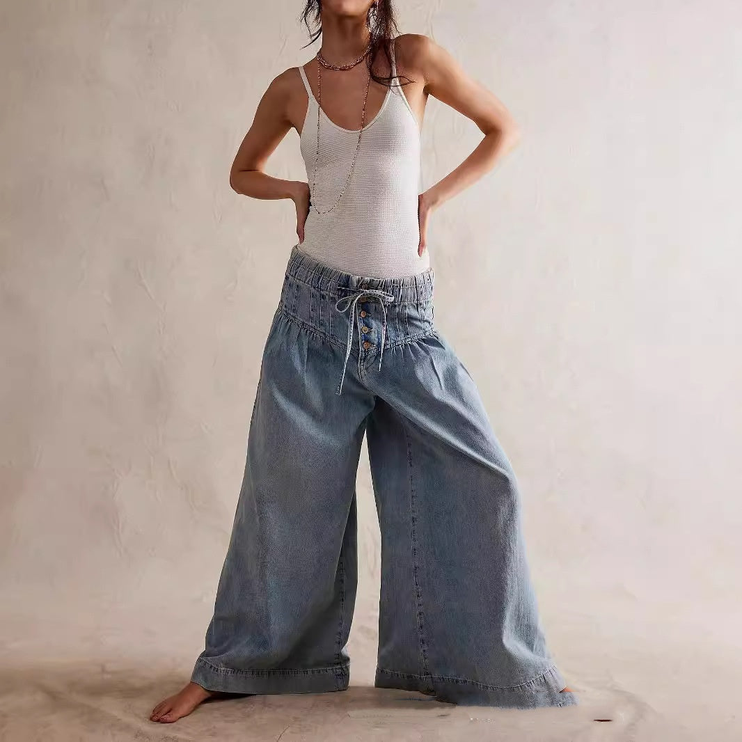 Womens Pleated Denim Jeans