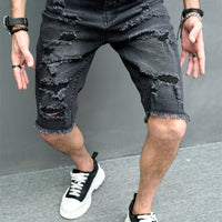 New Men's Five-point Slim Fit Skinny Scrape Denim Shorts
