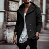 Mens Lapel Hooded Trench Coat