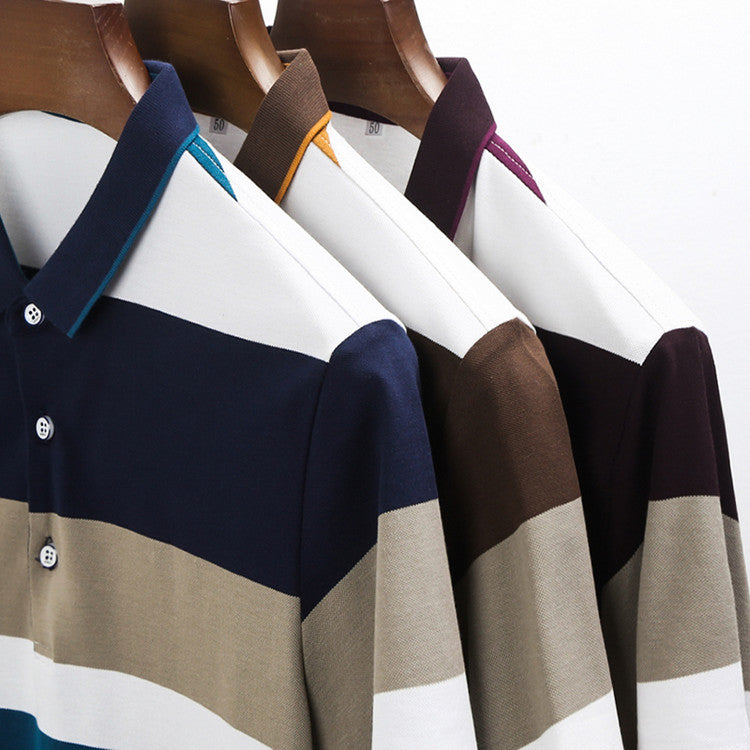 Striped Lapel Men's Long-sleeve