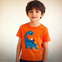 Dinosaur Embroidery Pattern Knitted T-Shirt