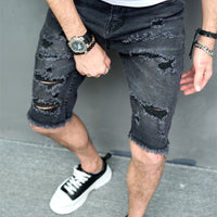 New Men's Five-point Slim Fit Skinny Scrape Denim Shorts