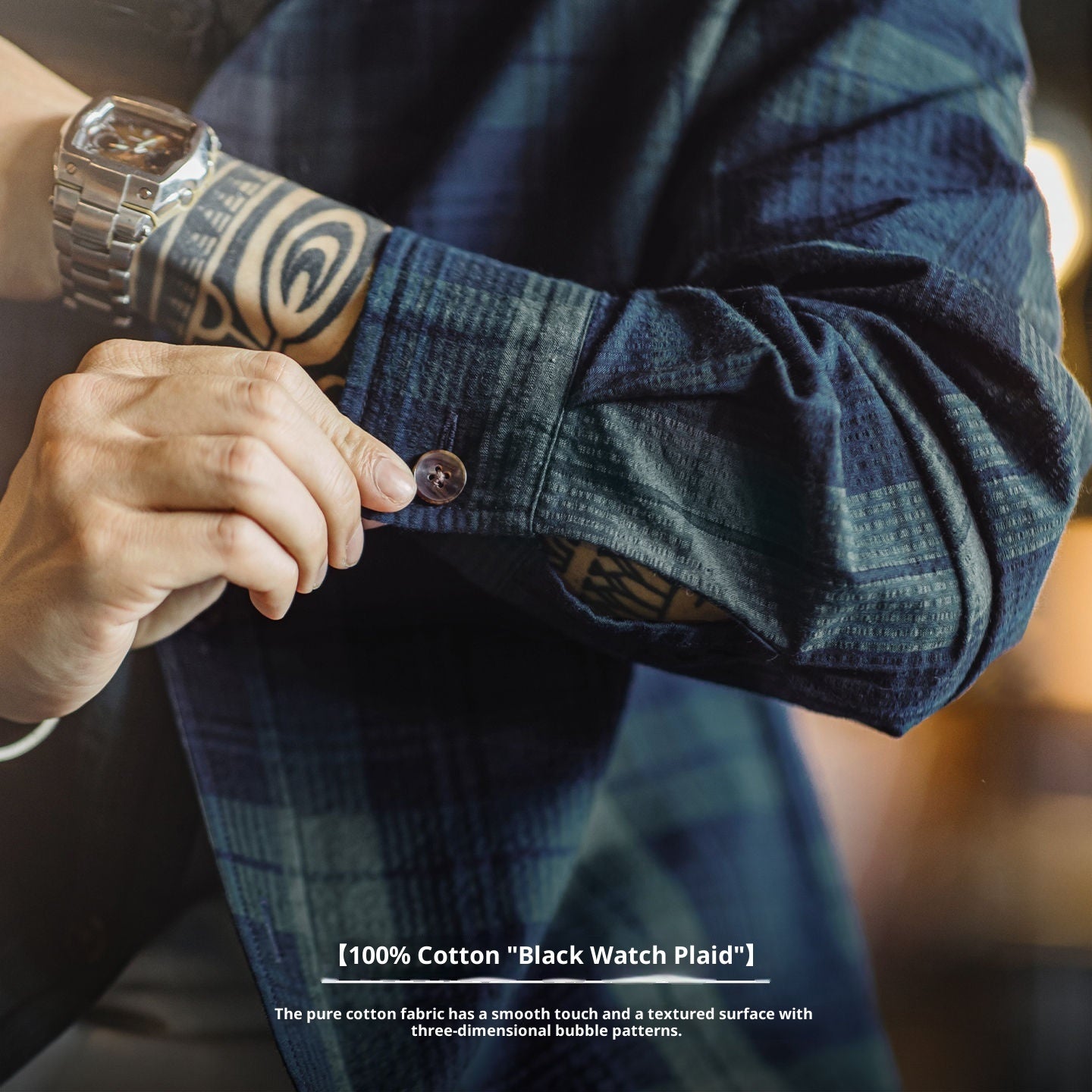 Retro Blue-green Plaid Shirt For Men