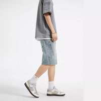 Summer New Structure Loose Straight Denim Shorts Simple All-matching