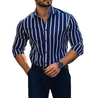 Striped Printed Casual Four-way Stretch Long Sleeve Shirt For Men