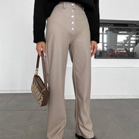 Autumn And Winter High Waist Leather Stitching Length Women's Casual Pants