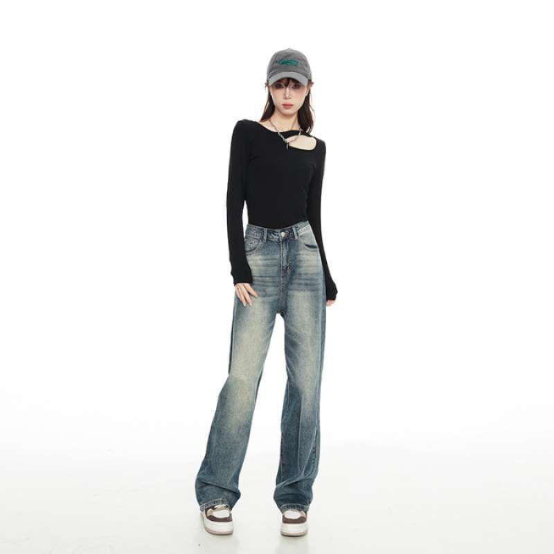 Retro Wide-leg Pants Jeans Women's Lengthened Trousers
